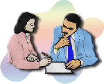 Image stylisée d'une réunion de travail entre un homme et une femme