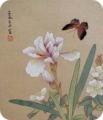 Vieille peinture chinoise avec une fleur blanche