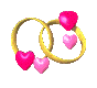 Image animée de deux anneaux enlacés entourant par des coeurs rouges