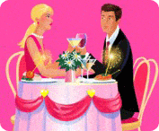 Dessin représentant un couple pendant un dîner d'amoureux, verres à la main