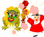 Dessin d'un jeune enfant chinois célébrant le nouvel an avec la danse des dragons