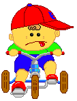 Image animée d'un jeune enfant portant une casquette rouge en train de pédaler sur une petite bicyclette