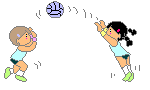 Image animée de deux jeunes enfants se lançant un ballon