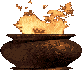 Image d'un grand pot marron avec un feu qui brûle