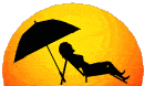 Ombre chinoise d'une femme sous le parasol