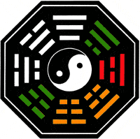 Symbole Yin-Yang encadré par des hexagrammes